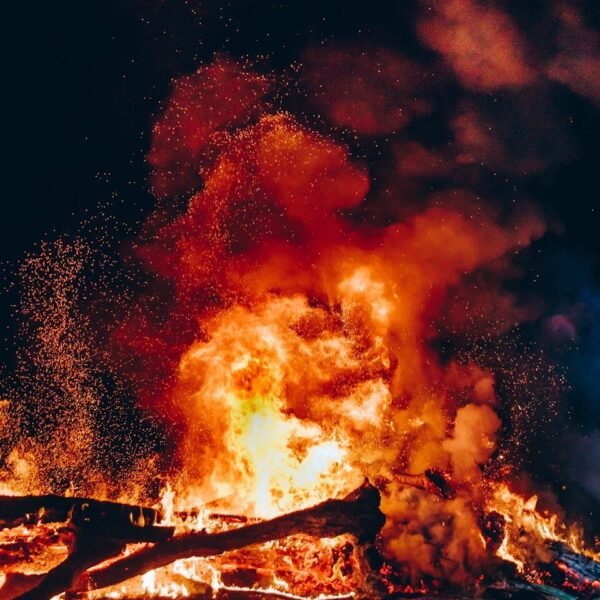 fire with black smoke during night